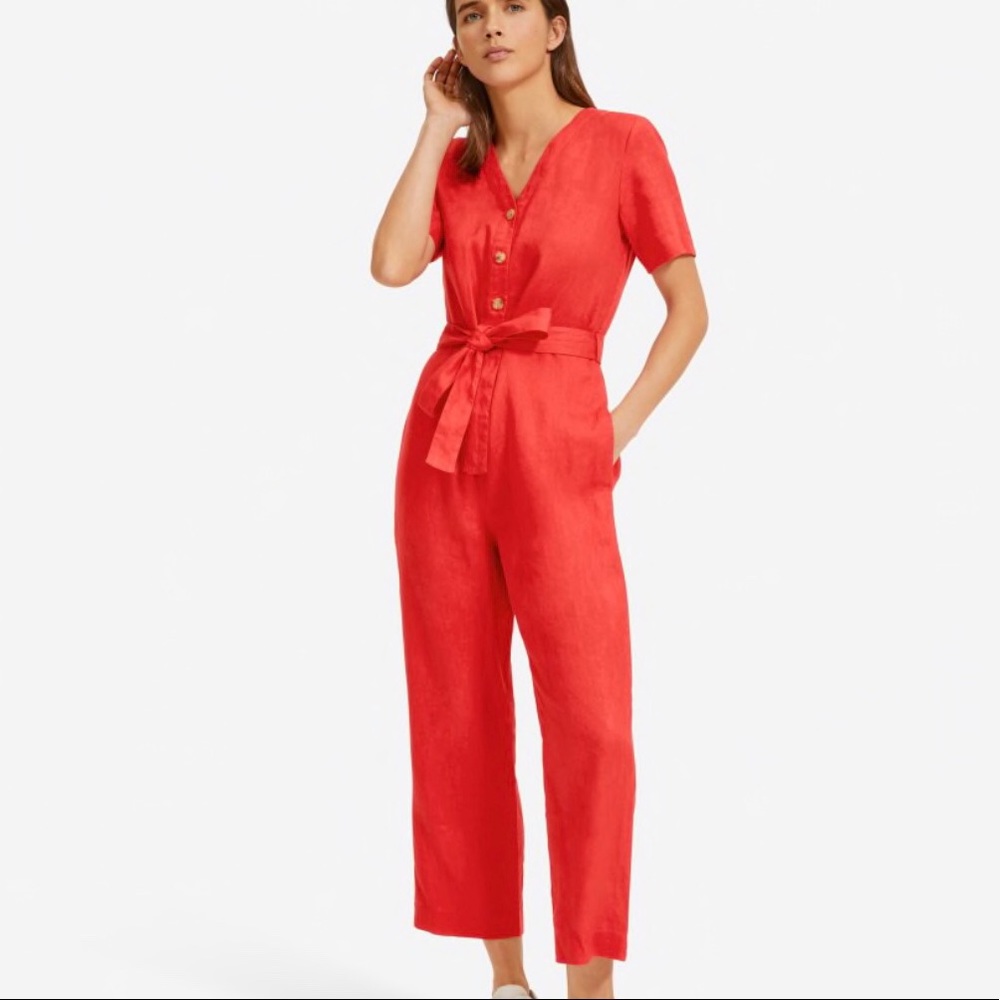 Everlane linen short sleeve jumpsuit